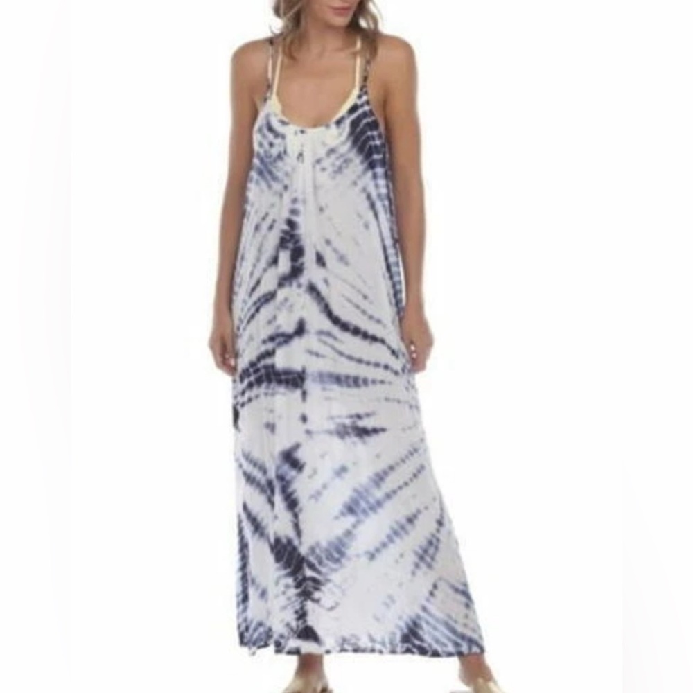 Raviya Women s Navy Tie-Dye Sleeveless Maxi Dress Size Large